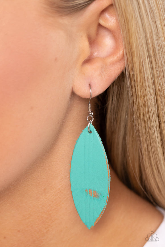 Leather Lounge - Blue Earrings - Paparazzi Accessories