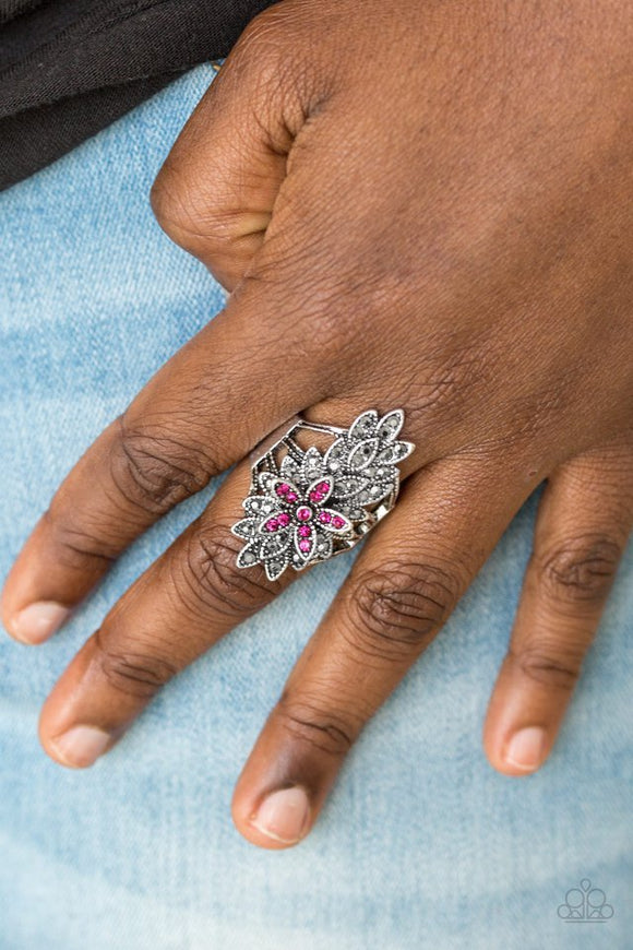 formal-floral-pink-ring-paparazzi-accessories