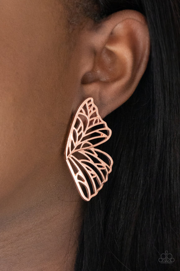 Butterfly Frills - Copper Post Earrings - Paparazzi Accessories
