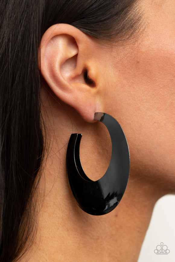 Going OVAL-board - Black Earrings - Paparazzi Accessories