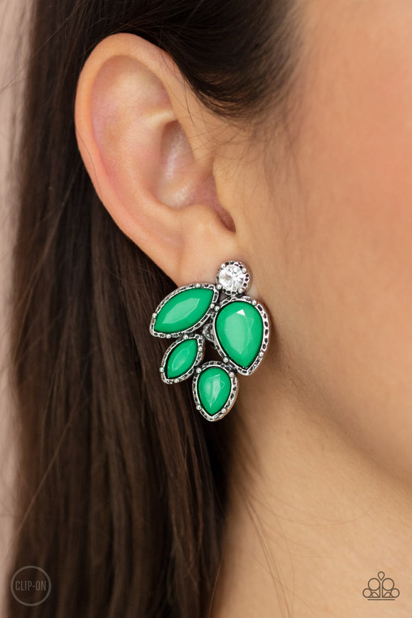 Fancy Foliage - Green Clip-On Earrings - Paparazzi Accessories