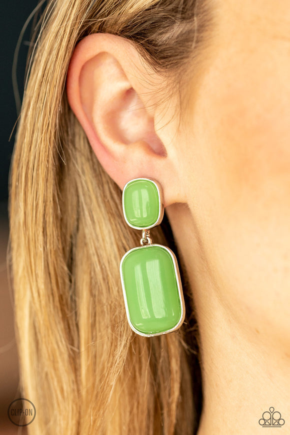 Meet Me At The Plaza - Green Clip-On Earrings - Paparazzi Accessories