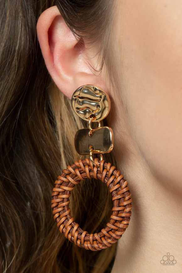 Woven Whimsicality - Gold Post Earrings - Paparazzi Accessories