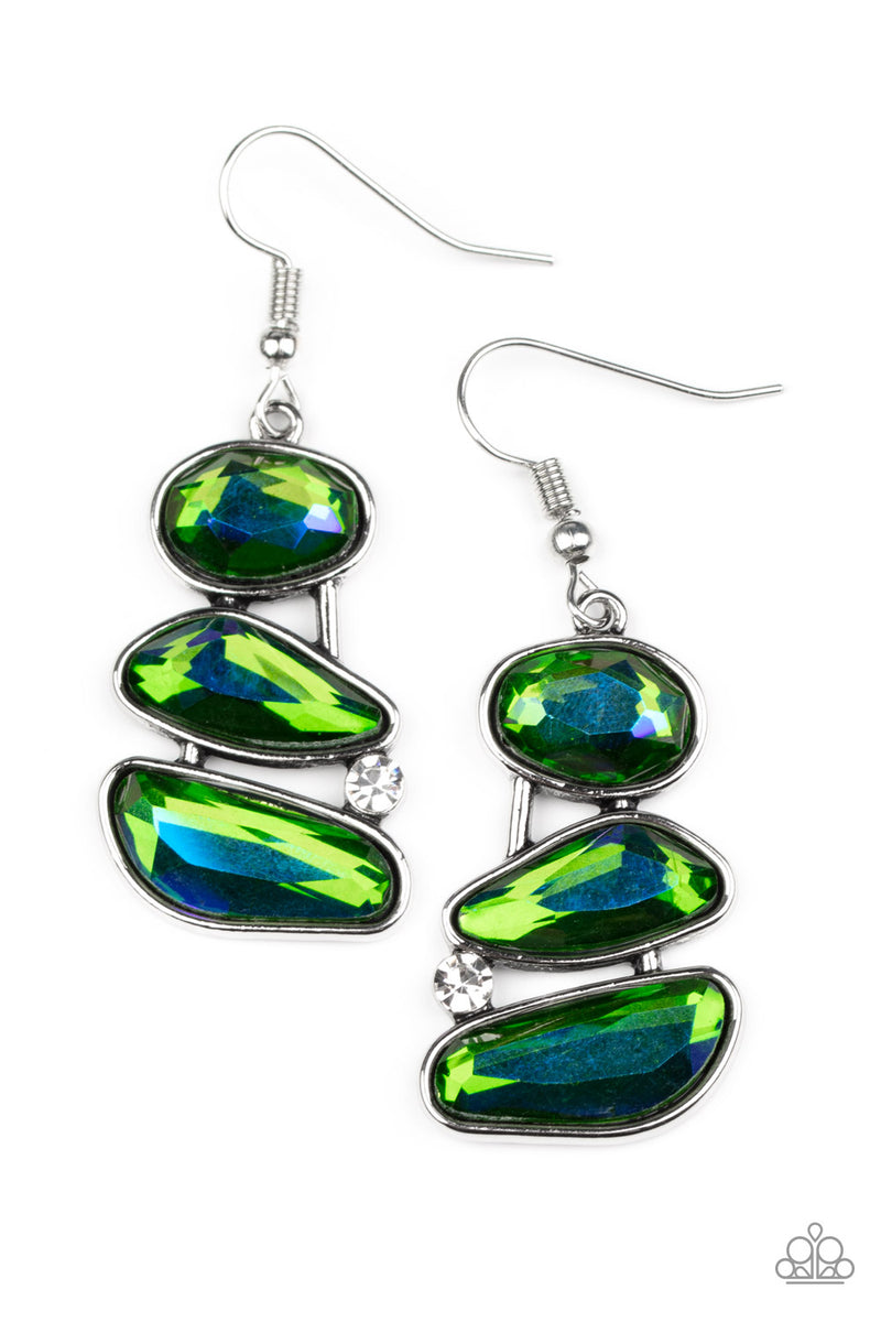 Gem Galaxy Green Earrings Paparazzi Accessories Bedazzle Me
