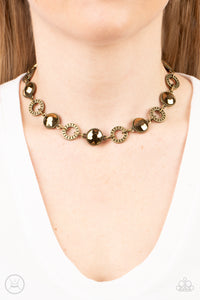 Rhinestone Rollout - Brass Necklace - Paparazzi Accessories