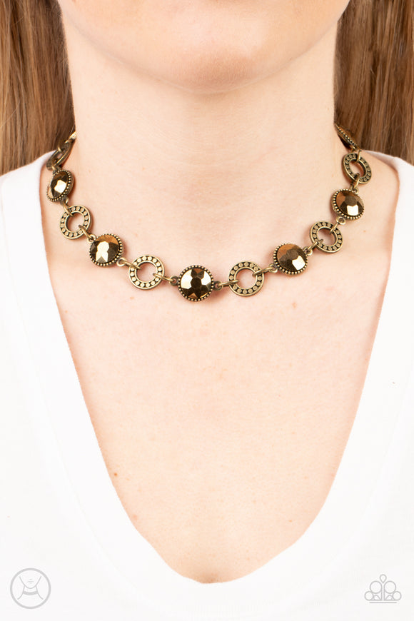 Rhinestone Rollout - Brass Necklace - Paparazzi Accessories