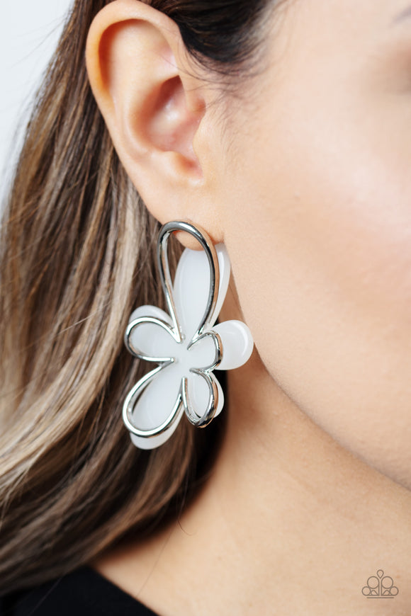 Glimmering Gardens - White Post Earrings - Paparazzi Accessories