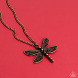 Dragonfly Dance - Brass Necklace - Paparazzi Accessories
