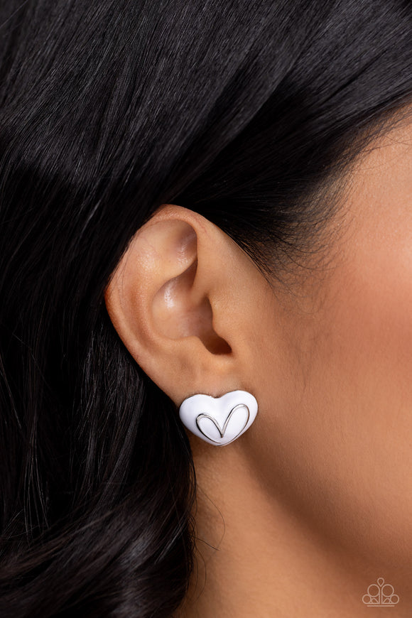 Glimmering Love - White Post Earrings - Paparazzi Accessories