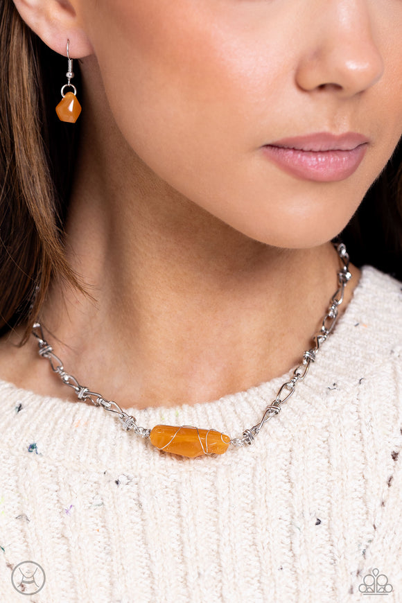 Cavern Class - Orange Necklace - Paparazzi Accessories