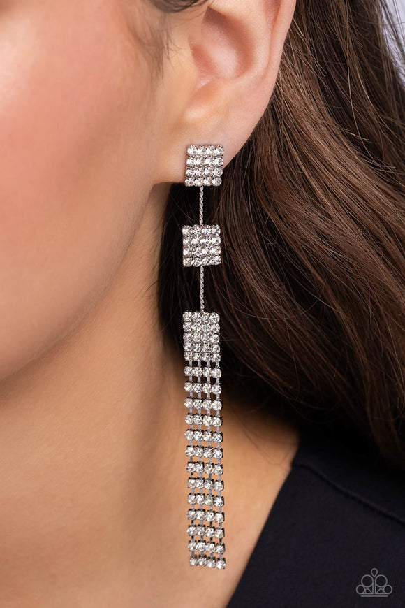 Fiercely Free-Falling - White Post Earrings - Paparazzi Accessories