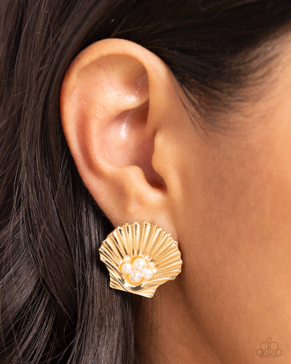 Oyster Opulence - Gold Post Earrings - Paparazzi Accessories