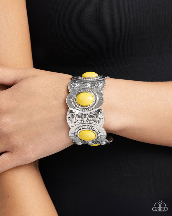Exotic Excavation - Yellow Bracelet - Paparazzi Accessories