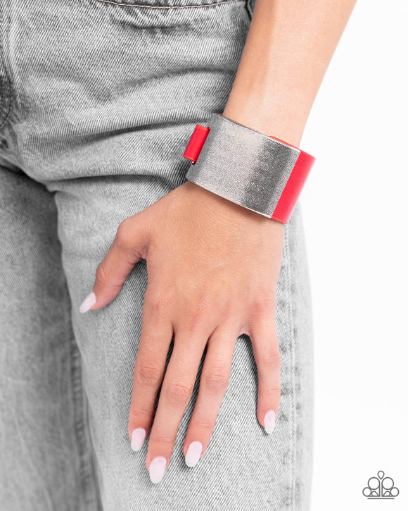 Studded Synchronism - Red Bracelet - Paparazzi Accessories