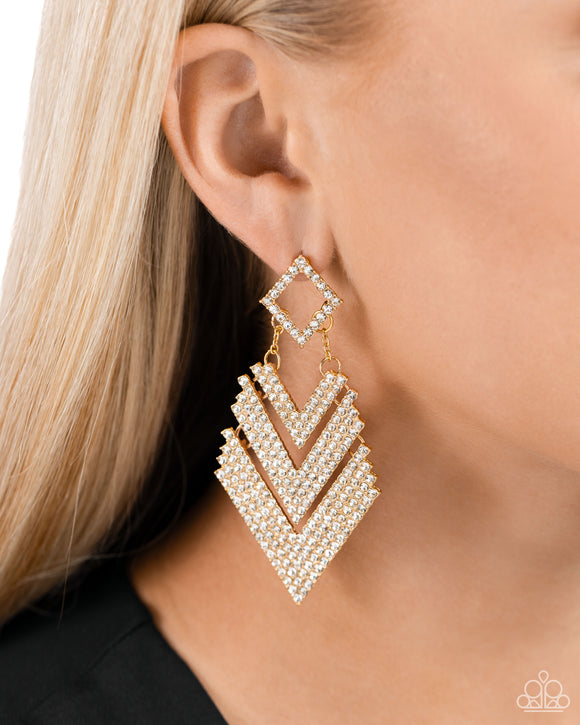 Cautious Caliber - Gold Post Earrings - Paparazzi Accessories
