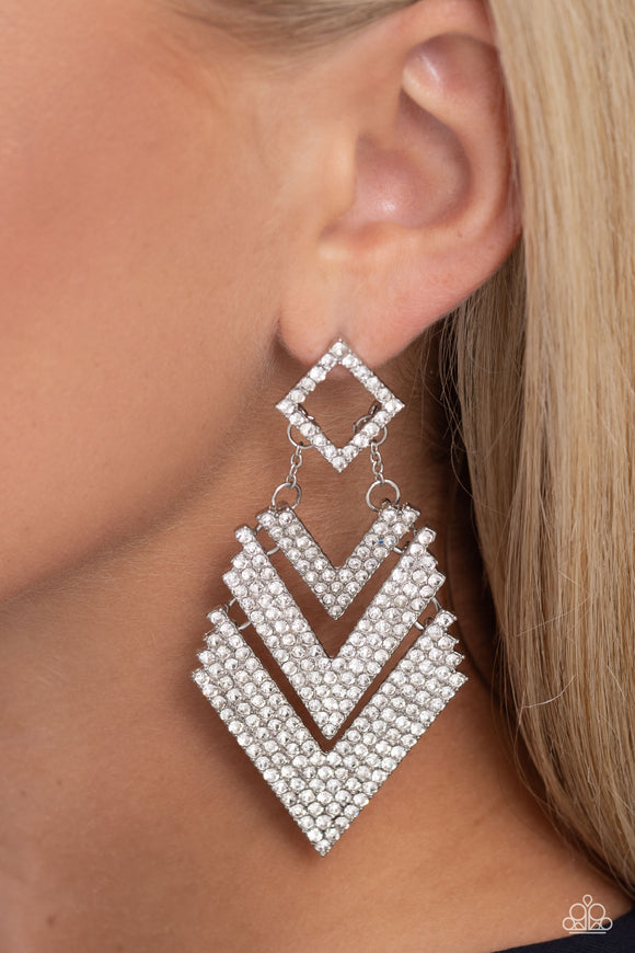 Cautious Caliber - White Post Earrings - Paparazzi Accessories