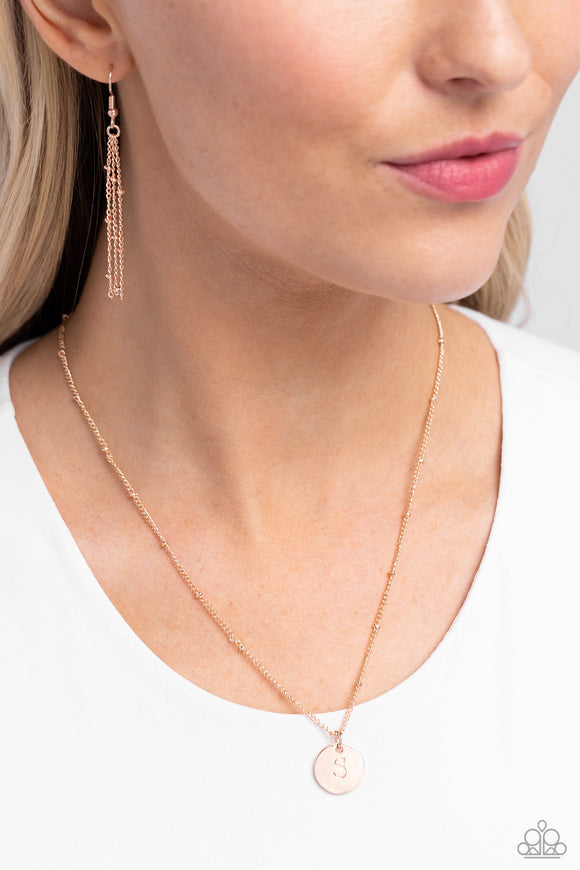 Initial Elegance- Rose Gold - S Necklace - Paparazzi Accessories