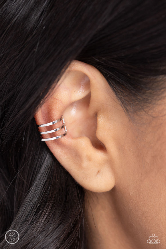 Metro Mashup - Silver Cuff Earrings - Paparazzi Accessories