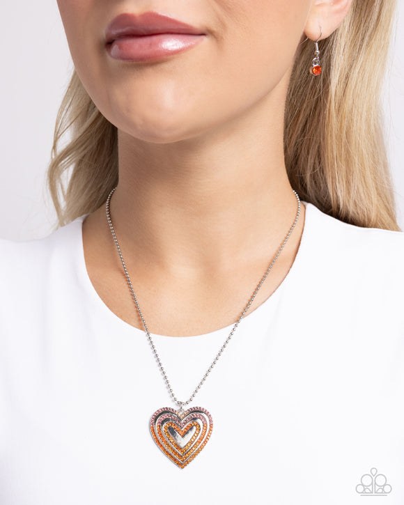 Hallucinatory Hearts - Orange Necklace - Paparazzi Accessories