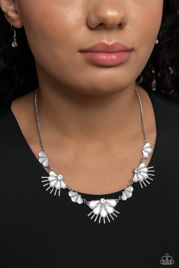 Fluttering Fan - White Necklace - Paparazzi Accessories
