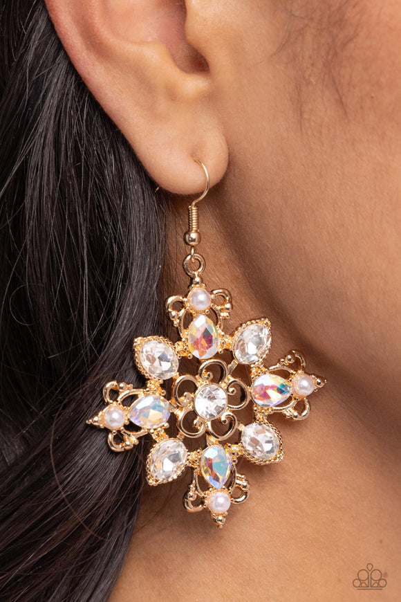 Fancy-Free Florals - Gold Earrings - Paparazzi Accessories