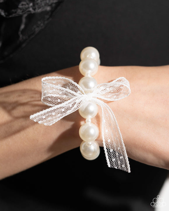 Girly Glam - White Bracelet - Paparazzi Accessories
