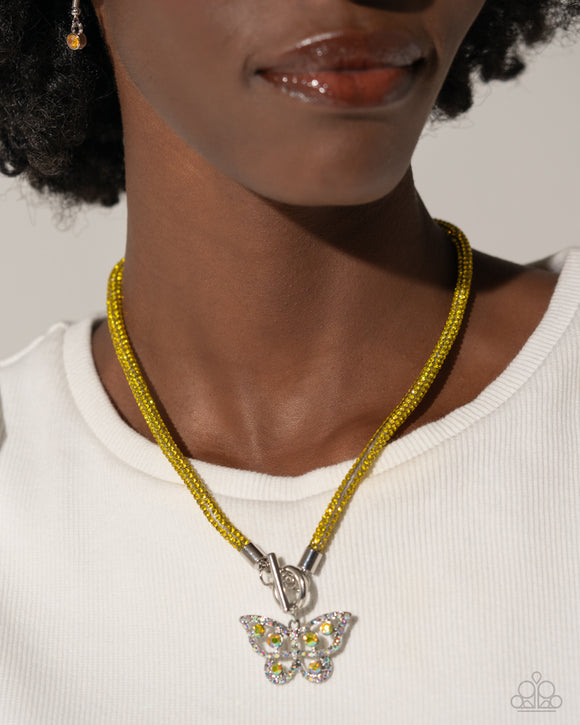 On SHIMMERING Wings - Yellow Necklace - Paparazzi Accessories