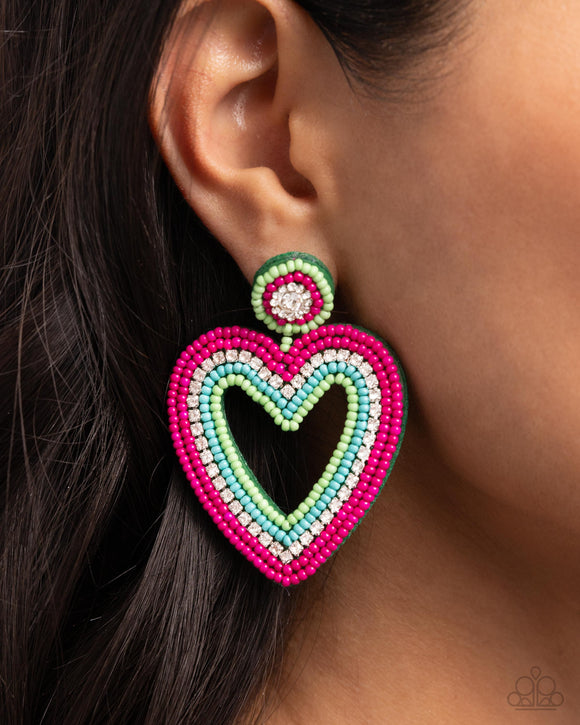 Headfirst Heart - Green Post Earrings - Paparazzi Accessories