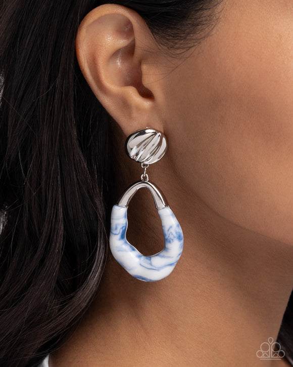 High-Sheen Swirls - Blue Post Earrings - Paparazzi Accessories