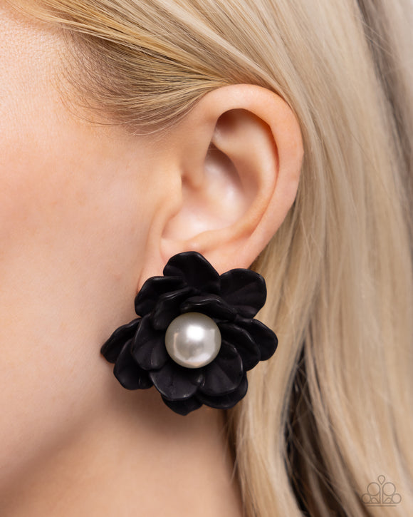Blooming Backdrop - Black Post Earrings - Paparazzi Accessories