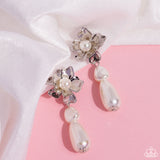 Esteemed Elite - White Clip-On Earrings - Paparazzi Accessories