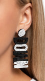 Touchdown Texture - Black Post Earrings - Paparazzi Accessories