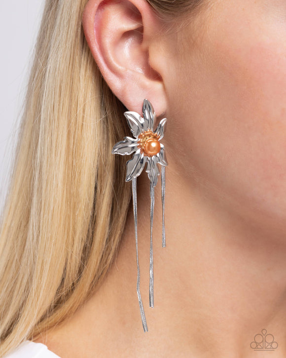 Pearl Panorama - Orange Post Earrings - Paparazzi Accessories
