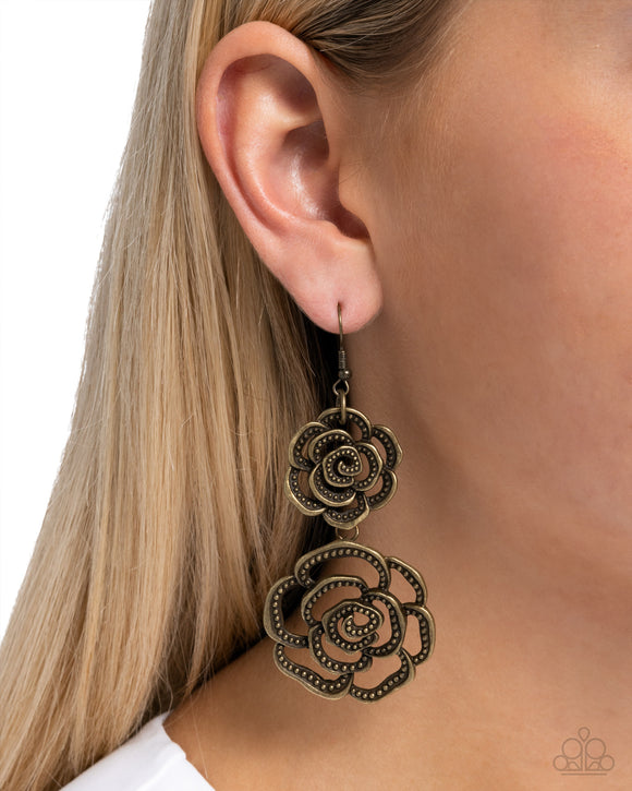Reminiscent Rosette - Brass Earrings - Paparazzi Accessories