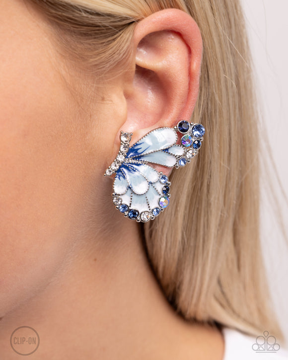 Decadent Descent - Blue Clip-On Earrings - Paparazzi Accessories