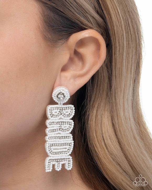 Bridal Beading - White Post Earrings - Paparazzi Accessories