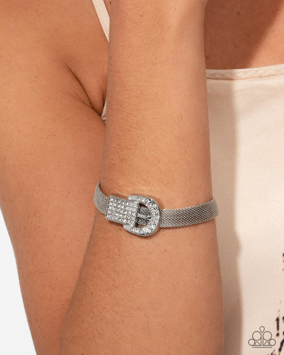 Boldly Buckled - White Bracelet - Paparazzi Accessories