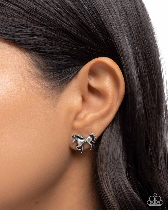 Stallion Selfie - Silver Post Earrings - Paparazzi Accessories