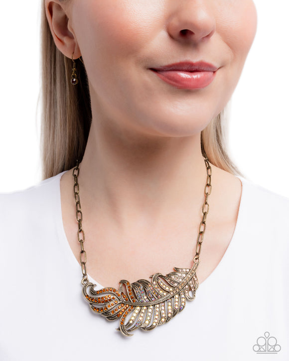 Fancy Feather - Brass Necklace - Paparazzi Accessories