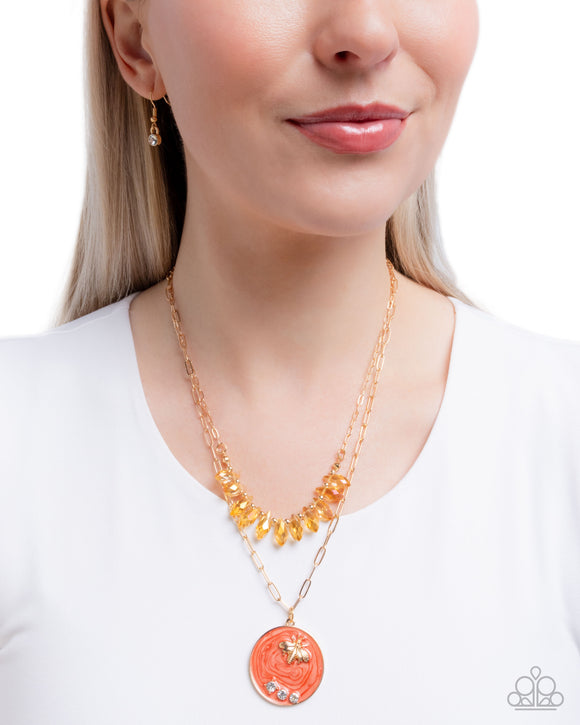 Bee Bravado - Orange Necklace - Paparazzi Accessories