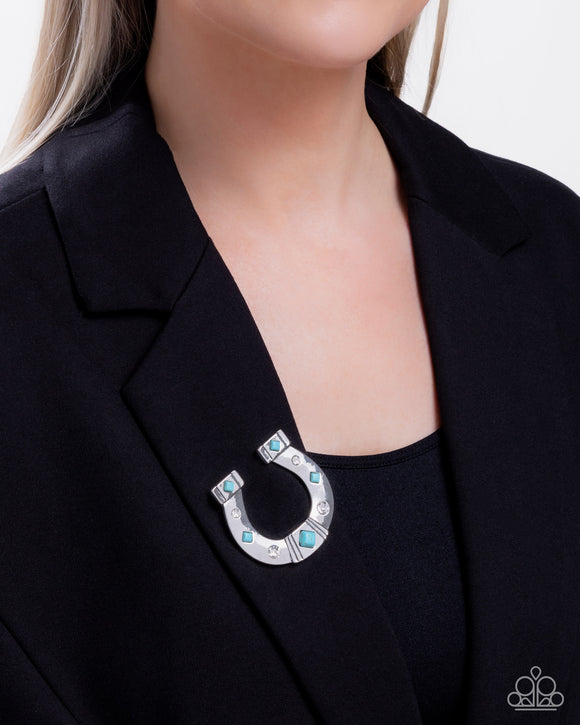 Horseshoe Horizon - Blue Brooch - Paparazzi Accessories