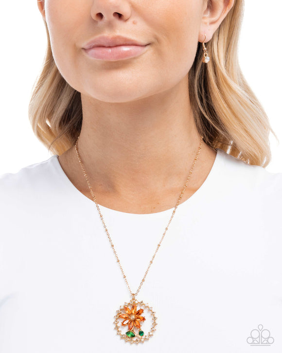 Framing Florals - Orange Necklace - Paparazzi Accessories