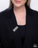 Blingy Boss - White Brooch - Paparazzi Accessories