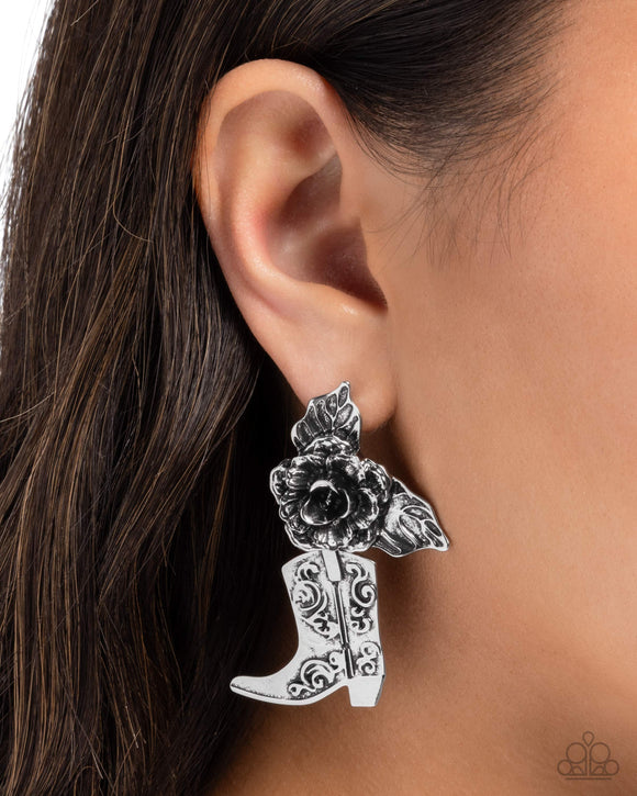 Dancing Boots - Silver Post Earrings - Paparazzi Accessories