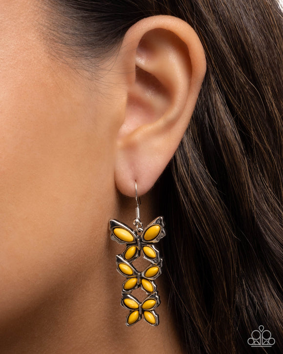 Fluttering Fantasy - Yellow Earrings - Paparazzi Accessories