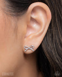 BOW The Line - Silver Post Earrings - Paparazzi Accessories