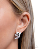 Ghost Hunter - White Post Earrings - Paparazzi Accessories