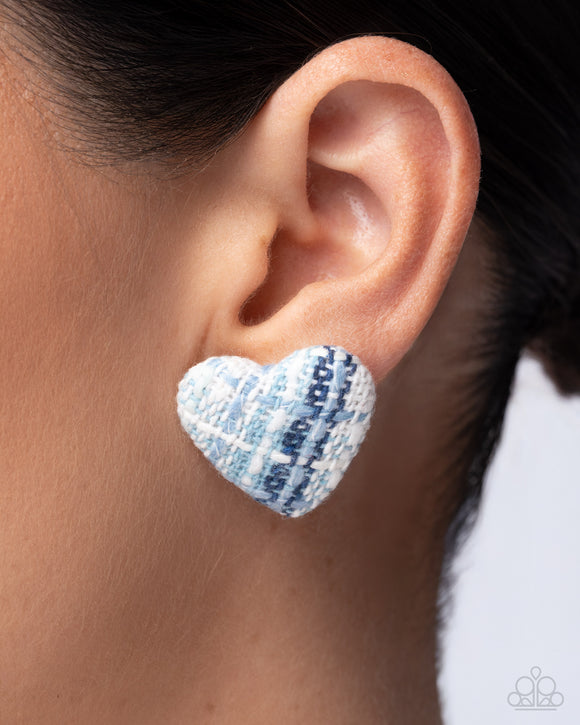 Sweetheart Stitching - Blue Post Earrings - Paparazzi Accessories