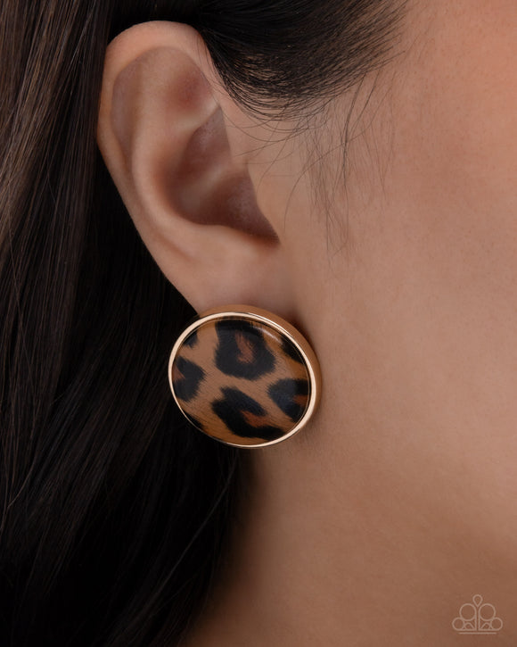 Cheetah Centerpiece - Gold Post Earrings - Paparazzi Accessories