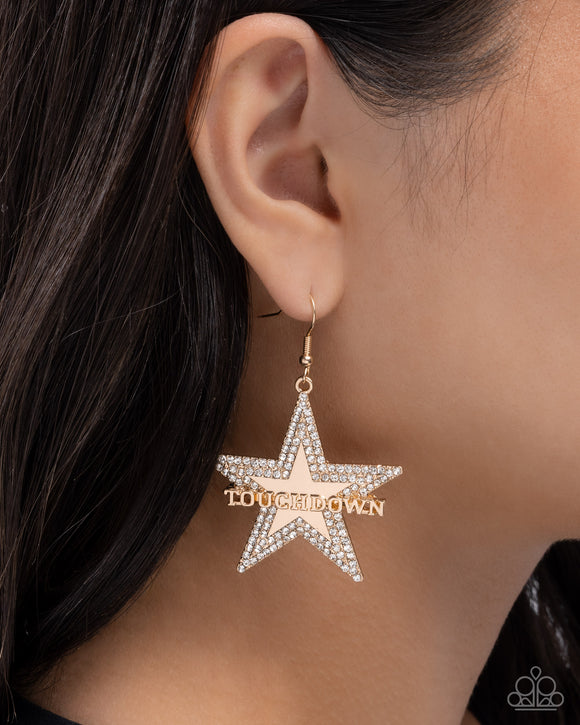 Touchdown Tribute - Gold Earrings - Paparazzi Accessories